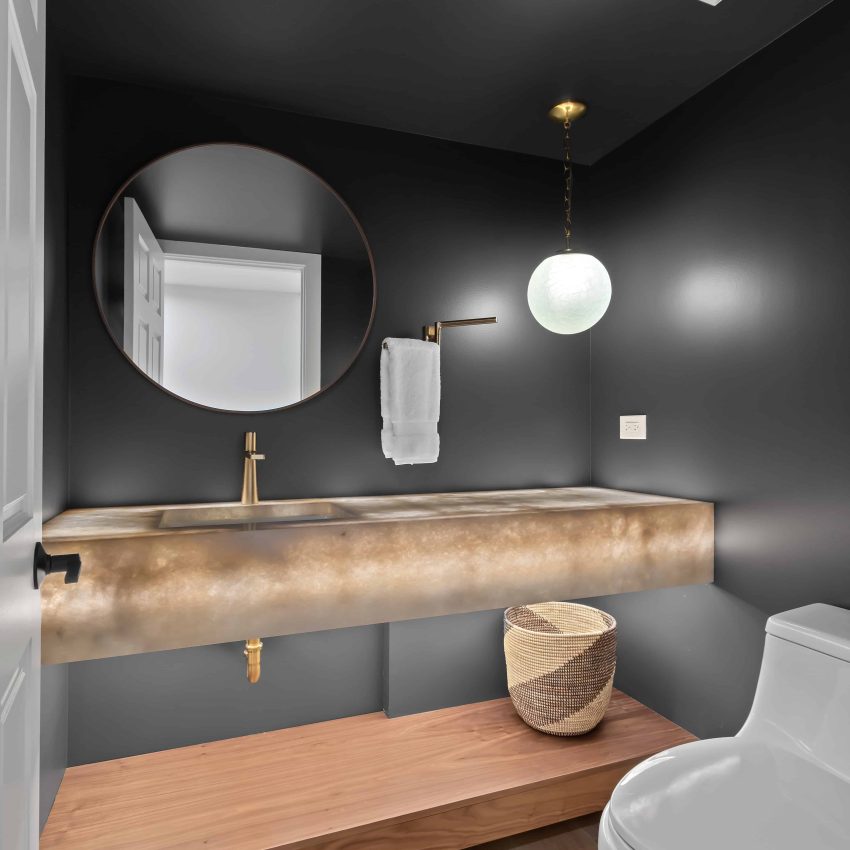 Powder room remodel installed as part of new kitchen design in Hinsdale home.
